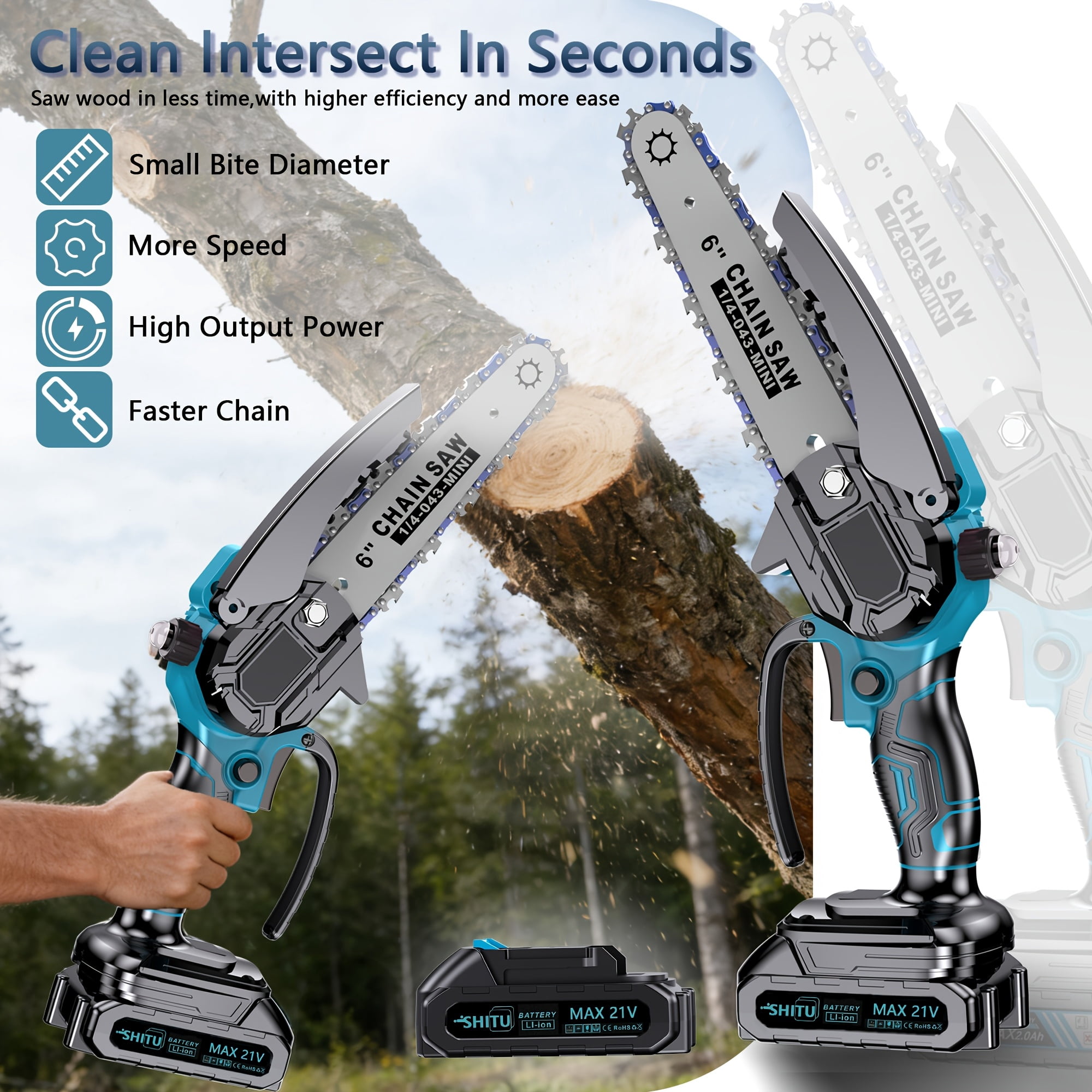 DGB Cordless Mini Chainsaw with Automatic Oiler, 6 Inch Lithium Electric Handheld Saw with Safety Lock, Portable Chainsaw for Garden Pruning & Woodworking