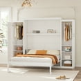 thumbnail image 3 of Euroco Wood Full Size Murphy Bed with Storage Shelves, Wall Bed with Wardrobe for Bedroom, 3 of 12