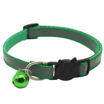 SugarBloom Reflective Dog Collar with Bell and Buckle, Night Safety Adjustable Pet Collar for Small Medium Dogs, Nylon Breakaway Necklace for Walking,Green