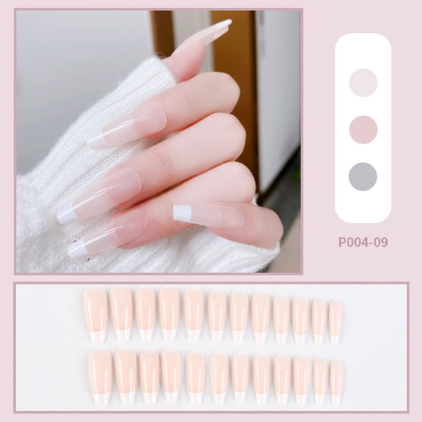 Uñas postizas, uñas postizas, regalos para mujeres que usan uñas al por mayor, uñas largas trapezoidales ruborizadas, cadena de tablero de ajedrez, camelia, manicura de uñas para usar.