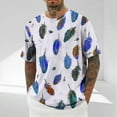 thumbnail image 3 of Chemise à Manches Courtes pour Hommes, Mélange Coton Lin Polyester, Design Imprimé, Col Rond, Ajustement Confortable Respirant, Tenue Décontractée, 3 of 5