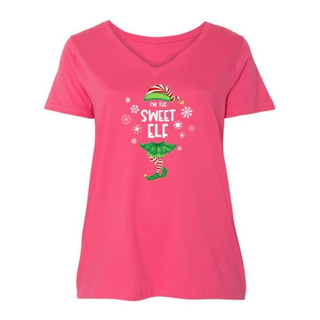 

Inktastic Funny Christmas I m the Sweet Elf with Shoes and Hat Women s Plus Size V-Neck