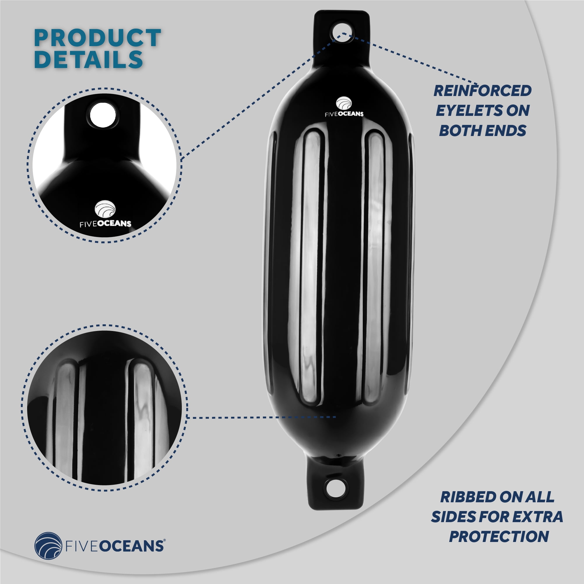 Buy Five Oceans Boat Fenders, 4 Pack Marine Black Inflatable Ribbed