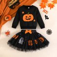 thumbnail image 2 of WIBACKER Halloween Outfit Set for Toddler Girls Long Sleeve Pumpkin Sweatshirt+Ghost Print Tutu Skirt Sets Kids Halloween Party Costume, 2 of 11