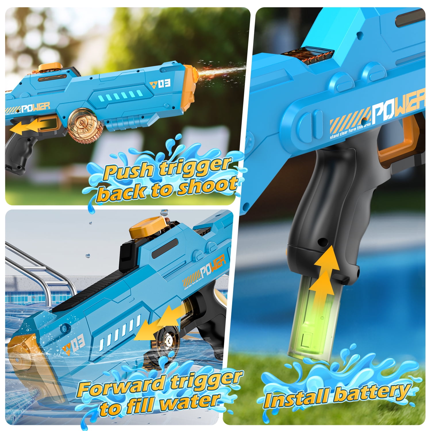 WonderStone Electric Water Blaster for Adults, Automatic Waterproof Squirt blaster, Long Range (26-32ft), Perfect for Kids Ages 8-12, Ideal for Outdoor Pool & Beach Games，Blue