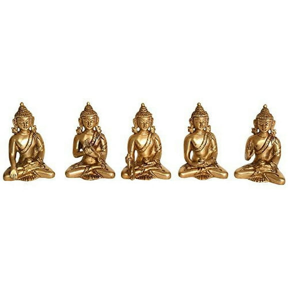 Exotic India Dhyani Buddhas Tibetan Buddhist Deities Statue (Set of 5) Golden
