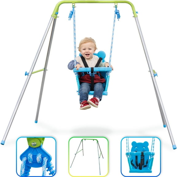 Sportspower My 1st Toddler Swing Indoor & Outdoor Backyard Play Structure with Safety Harness & Foldable Frame for 9-36 Months