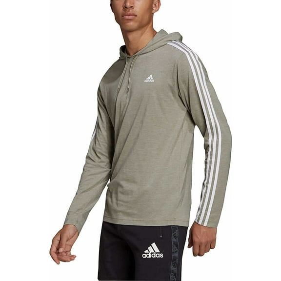 adidas Mens Lightweight Pullover Hoodie T-Shirt X-Large, Heather Olive/White