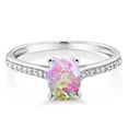 thumbnail image 2 of Gem Stone King 10K White Gold Pink Simulated Opal and White Diamond Solitaire Engagement Ring for Women | 1.18 Cttw | Oval Cabochon 8X6MM | Gemstone October Birthstone | Size 8, 2 of 5
