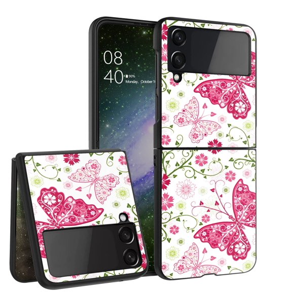 ANJ  Hard Protective Printed Case Cover Compatible with Samsung Galaxy Z Flip 4 - Lacy Butterfly
