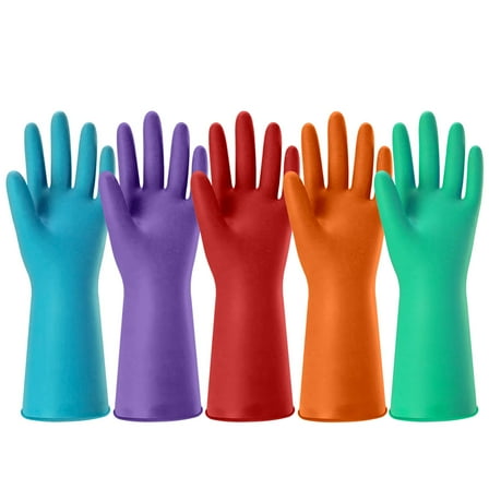 5 Pairs Rubber Cleaning Gloves for Household,  Colorful Reusable Dishwashing Gloves for Kitchen