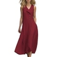 thumbnail image 2 of ClodeEU Women's Sleeveless V Neck Midi Dress,Casual A Line Dress with Button and Pockets Wine,Women's Plus XXXL, 2 of 5