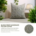 thumbnail image 2 of Fabdivine Floral Block Print Boho Decorative Pure Linen Throw Pillow Cover, Handblock Printed Cushion Cover for Sofa , 18"X18", Blue, 2 of 4