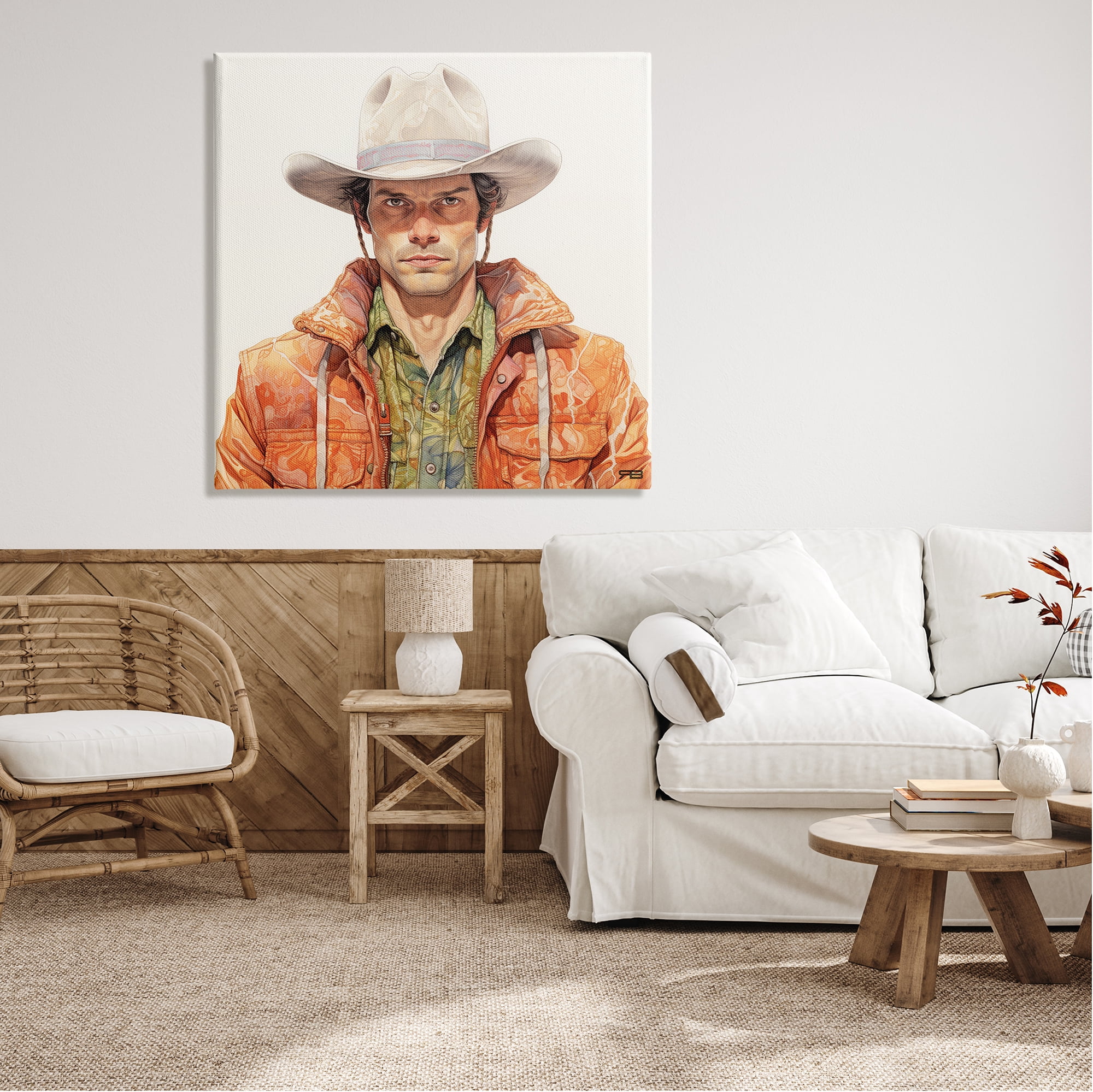 Stupell Industries Country Cowboy Portrait Abstract Painting Gallery Wrapped Canvas Art Print Wall Art, 36 x 36