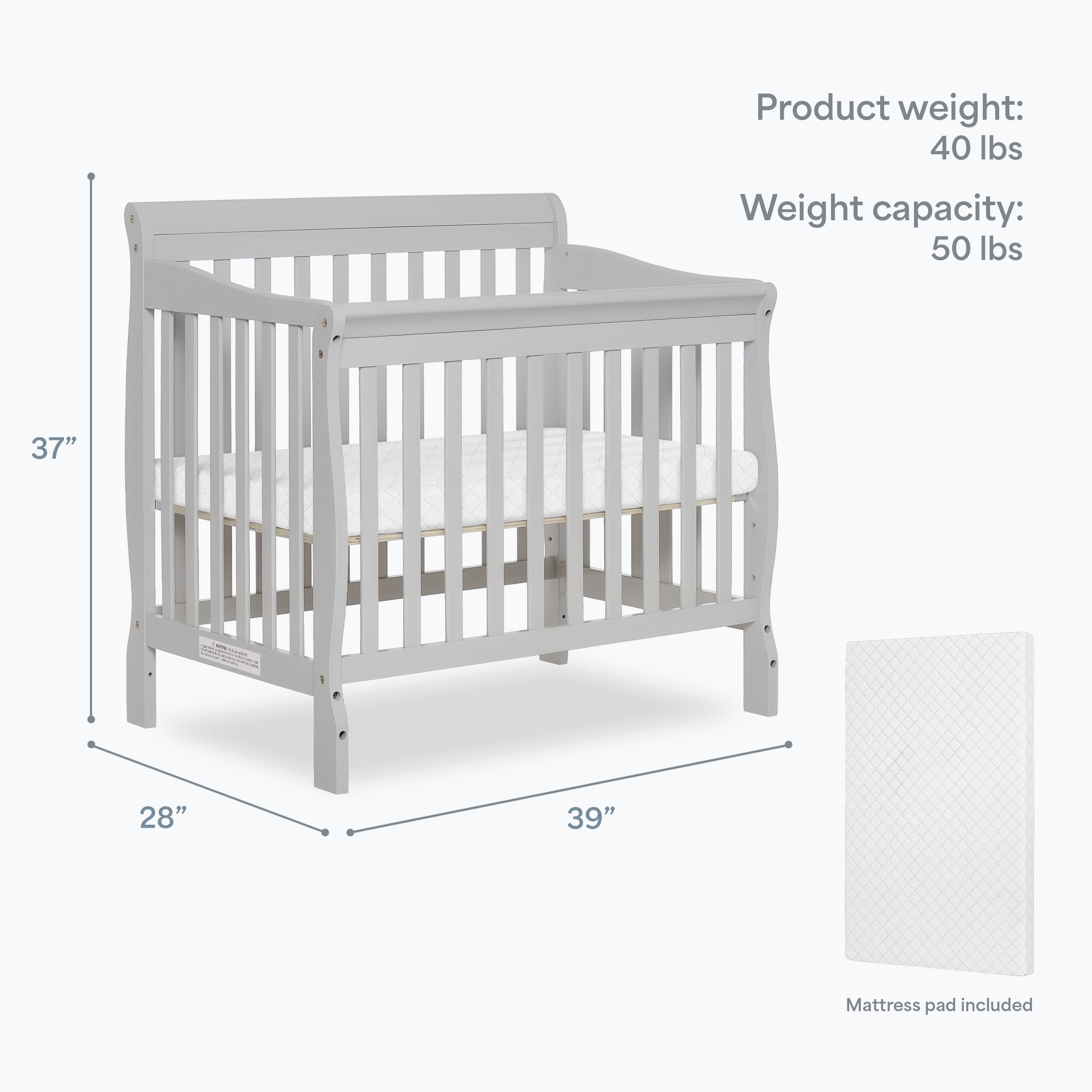 Dream On Me Aden 4-in-1 Convertible Mini Crib In Mystic Grey, Greenguard Gold Certified