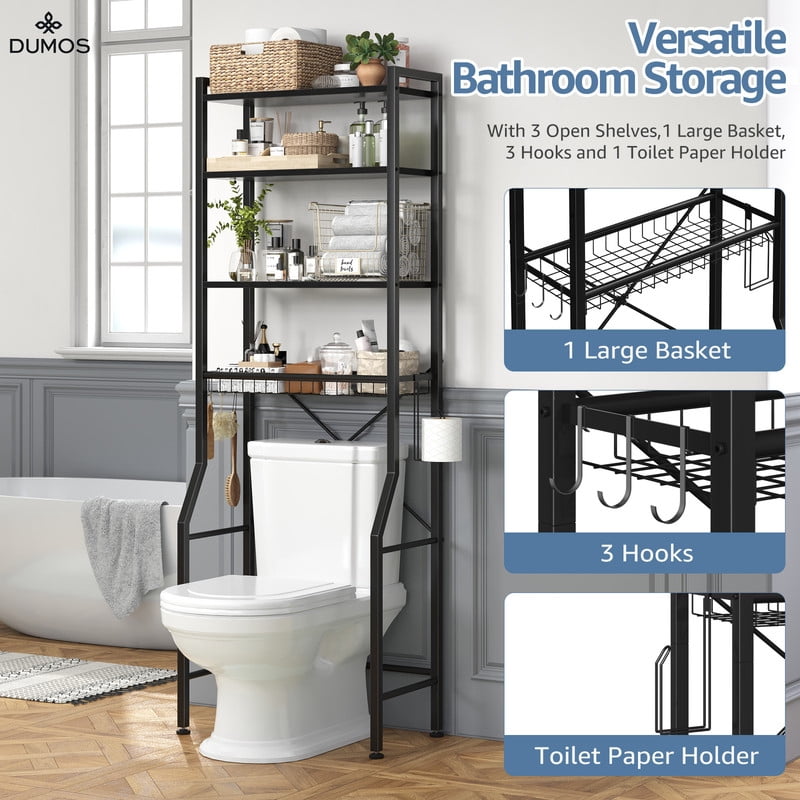 Gianna Over Toilet Bathroom Organizer, 4-Tier Adjustable Storage Rack, Space-Saving Shelf for Tight Areas, Black