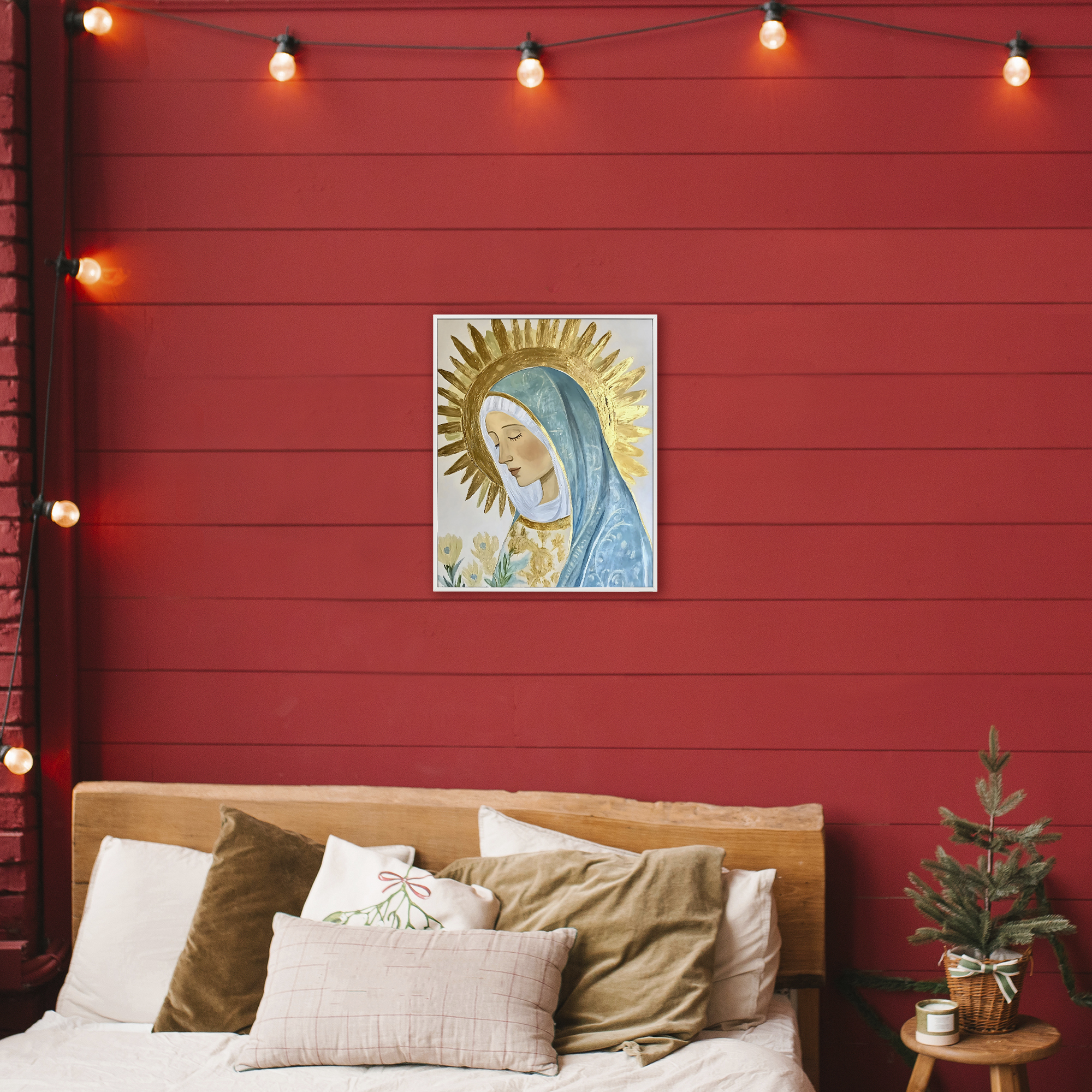 Holy Mary In Gold White Framed Giclee Art, design by Franklyn Gregory