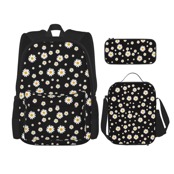Disketp Daisy Mochila Estampada de Gran Capacidad con Lonchera y Estuche, Set de 3 Piezas para Estudiantes