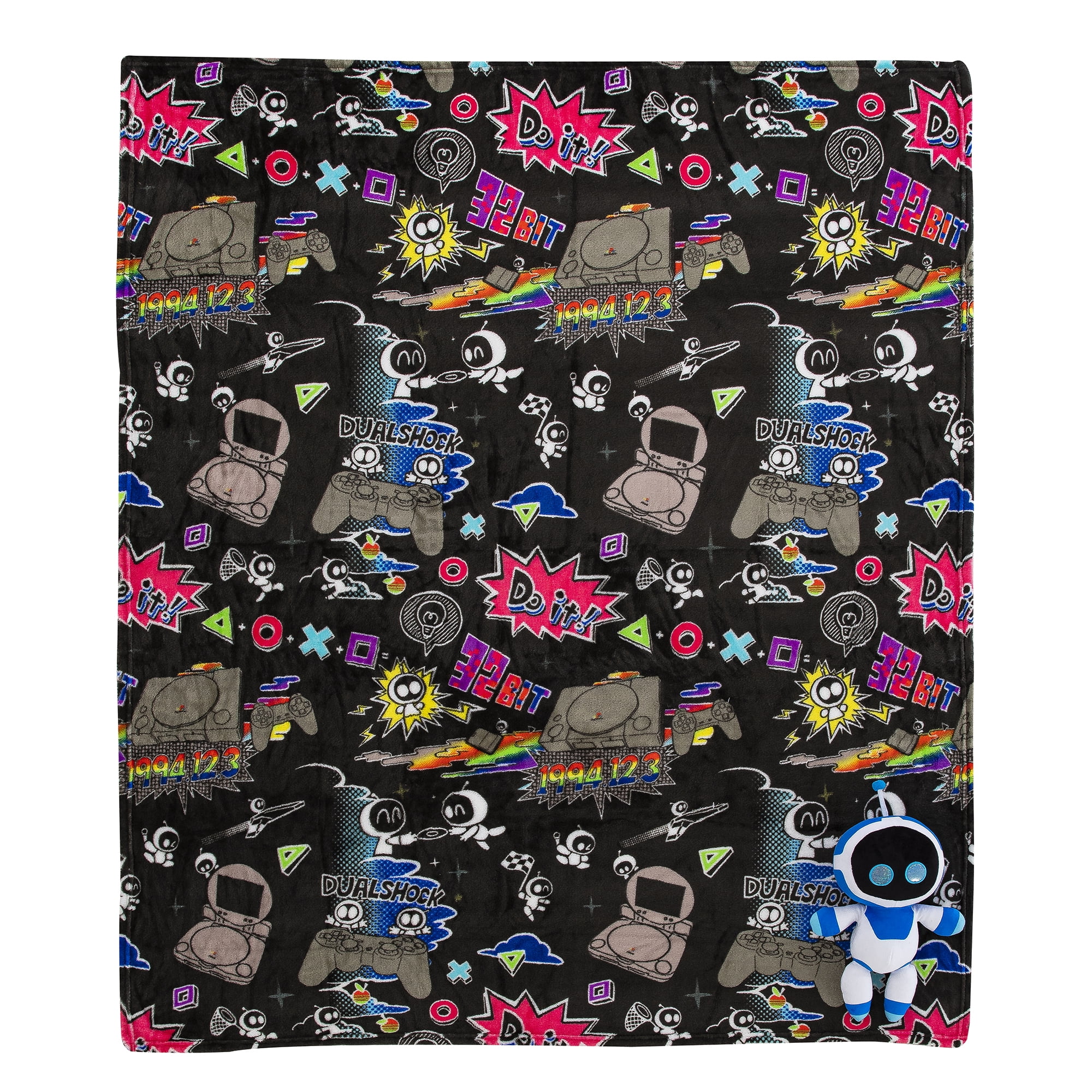 Playstation Astrobot Mural Officially Licensed Silk Touch Throw Blanket and Plush Character Hugger Set – Ultra Soft Plush Character Pillow for Kids
