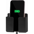 thumbnail image 1 of Wall Mount Phone Holder, Phone Stand with Adhesive and Data Cable Receiving Hole, Cell Phone Holder for Charging,Bedroom, Compatible with iPhone and Android (Black), 1 of 7