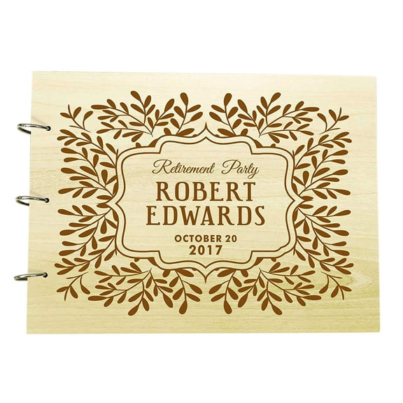 Personalized Retirement Party Wood Engraved Guest Book, Photo Album Custom Scrapbook