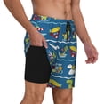 thumbnail image 2 of Naloa Dinosaur on the Beach Vacation Print Men Swim Trunks with Compression Liner ,Board Shorts,Men's Swim Shorts with Drawstring and Elastic Waistband-XX-Large, 2 of 6