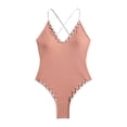thumbnail image 4 of GEWSEY Women's Criss Cross One Piece Swimsuits V Neck Binding Ribbed Swimwear High Cut Bathing Suit (Pink, M), 4 of 8