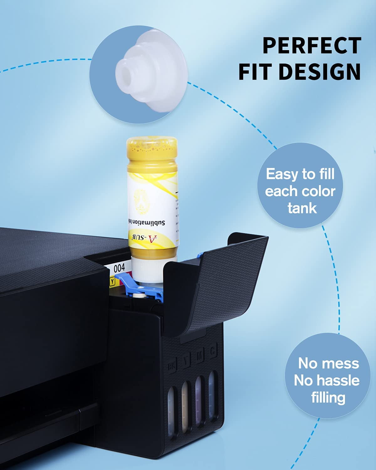 A-SUB Sublimation Ink Refill for Inkjet Ecotank Inkjet Printers, ET-2400 ET-2720 ET-2760 ET-2800 ET-2803 ET-4700 ET-4760 ET-15000 , Heat Transfer on Mug, Tumblers, T-Shirts