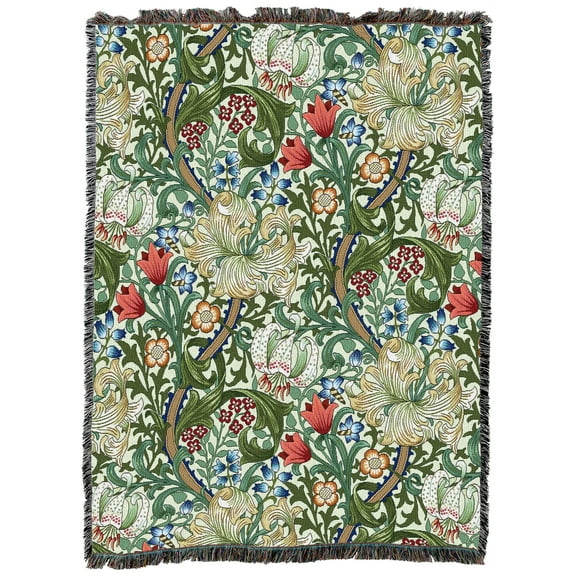 Pure Country Weavers William Morris Golden Lily Blanket - Arts & Crafts - Tapestry Throw Woven from Cotton - Made in The USA (72x54)