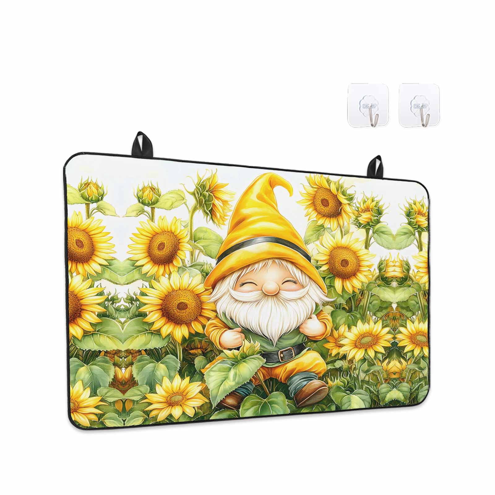 Sunflower Gnomes Stove Top Cover for Electric Stove, Heat-proof & Non Slip Glass Top Stove Cover Protector, Spring Summer Botanical Florals Kitchen Flat Cooktop Rubber Mat 31x24 Inches