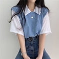 thumbnail image 3 of 2024 Verano Mujeres Polo Cuello Falso Dos Piezas Camisetas Manga Corta Damas Sueltas Casuales Pulóver Tops Mujeres Estilo Academia Camisetas, 3 of 5