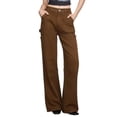 thumbnail image 3 of Women'S High Waisted Wide Leg Jeans with Stretchy Straight Leg and Trendy Seamed Design Brown L, 3 of 9