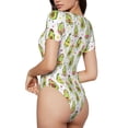 thumbnail image 3 of KLL Women 's Crew Neck Bodysuit Jumpsuits Avocado Playing Music Print Short onesies Stretch T Shirts, 3 of 7