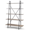 thumbnail image 3 of August 71.75 In. Leaning Etagere Light Brown Metal Frame Ladder Bookcase Five-shelf Media Tower, 3 of 6