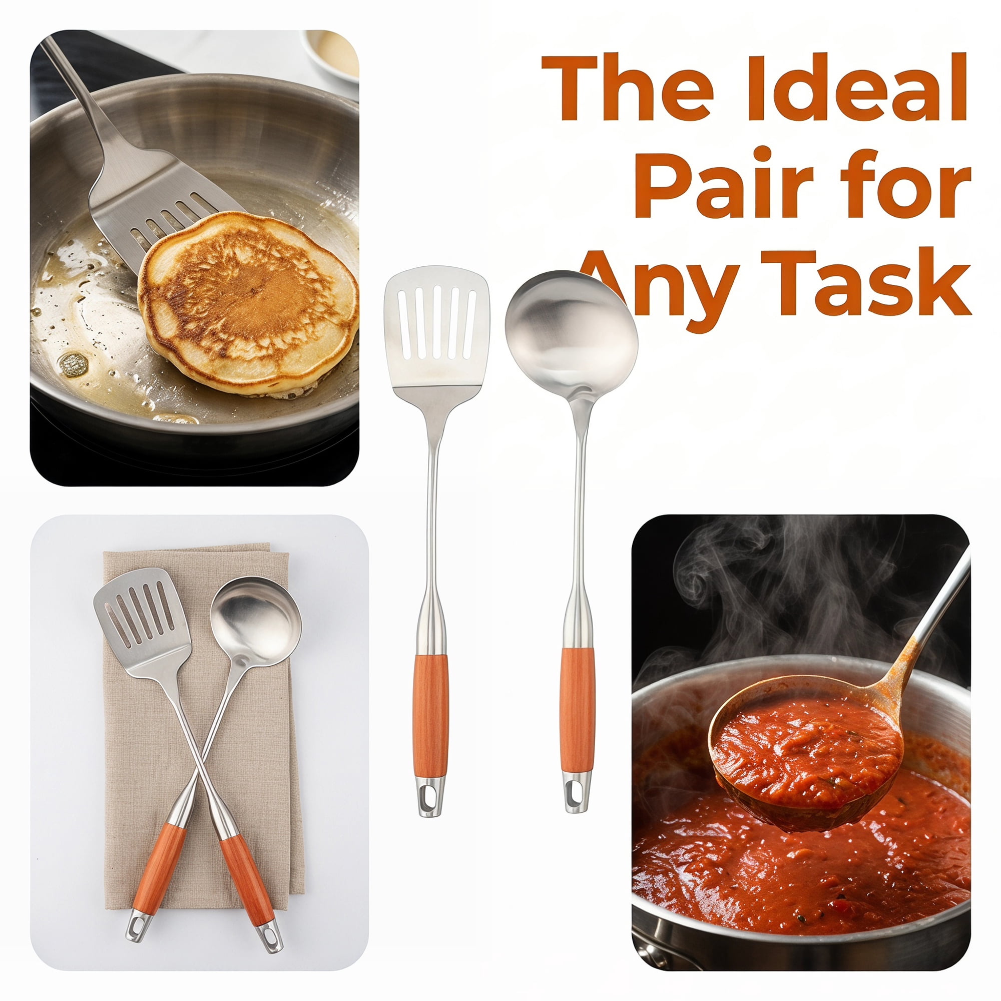 Unique Bargains Essential Stainless Steel Cooking Utensil Set for Cooking Brown F 2pcs
