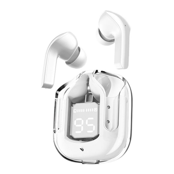 Dvkptbk Crystal Bluetooth Earbuds, Transparent Digital Display Wireless Bluetooth Headset Bilateral Stereo Copper Ring Speaker with Charging Bin
