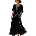 thumbnail image 6 of Ahabrexf Summer Dress for Women,V-Neck Short Sleeve Solid Long Casual Dress, 6 of 7
