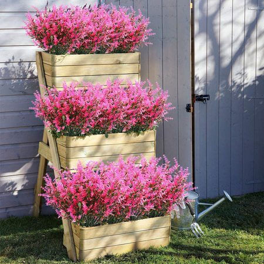 ZOELNIC 24 Bundles Outdoor Artificial Lavender Fake Flowers UV Resistant Shrubs, Faux Plastic Greenery for Indoor Outside Hanging Plants Garden Porch Window Box Home Wedding Farmhouse Decor (Rosered)