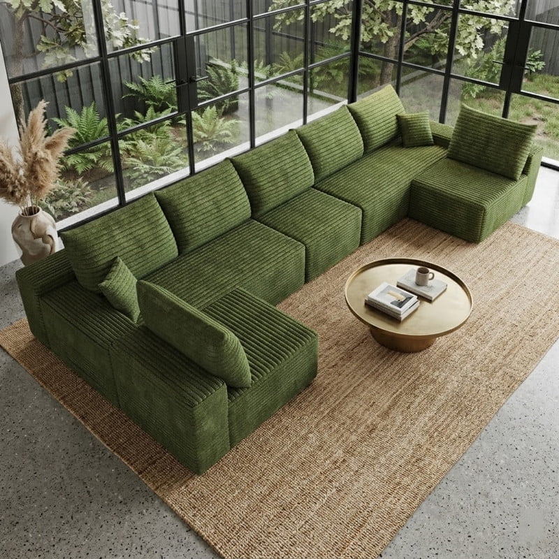 Modern Cloud U-Shaped Sectional Sofa, Modular Upholstered Sofa Couch, lush Corduroy Fabric Deep Seat Corner Sofa for Living Room, Apartment, No Assembly Required
