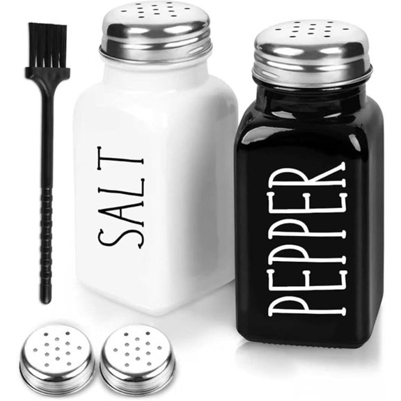 Salt And Pepper Shakers Set,Black White Glass Salt Shaker Sets With Stainless Steel Lids,Farmhouse Salt And Pepper Shakers for Cooking,Picnic,Camping,Barbecue,Party-Modern And Cute Kitchen Decor