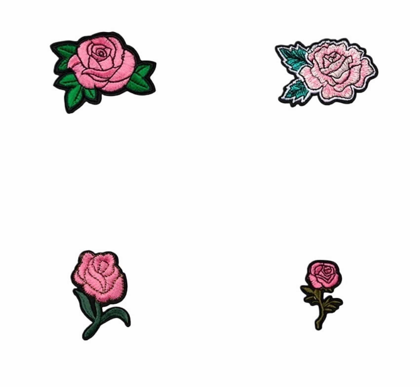 4 pack flower embroidery pink Valentine's Day rose embroidery cloth patch computer adhesive backing diy patch patch clothing decoration patch