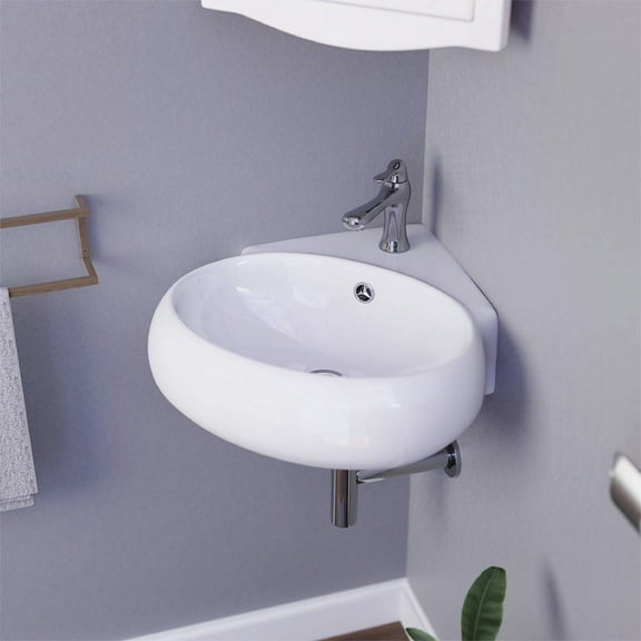 Renovator's Supply White Corner Bathroom Wall Mount Counter Vessel Sink