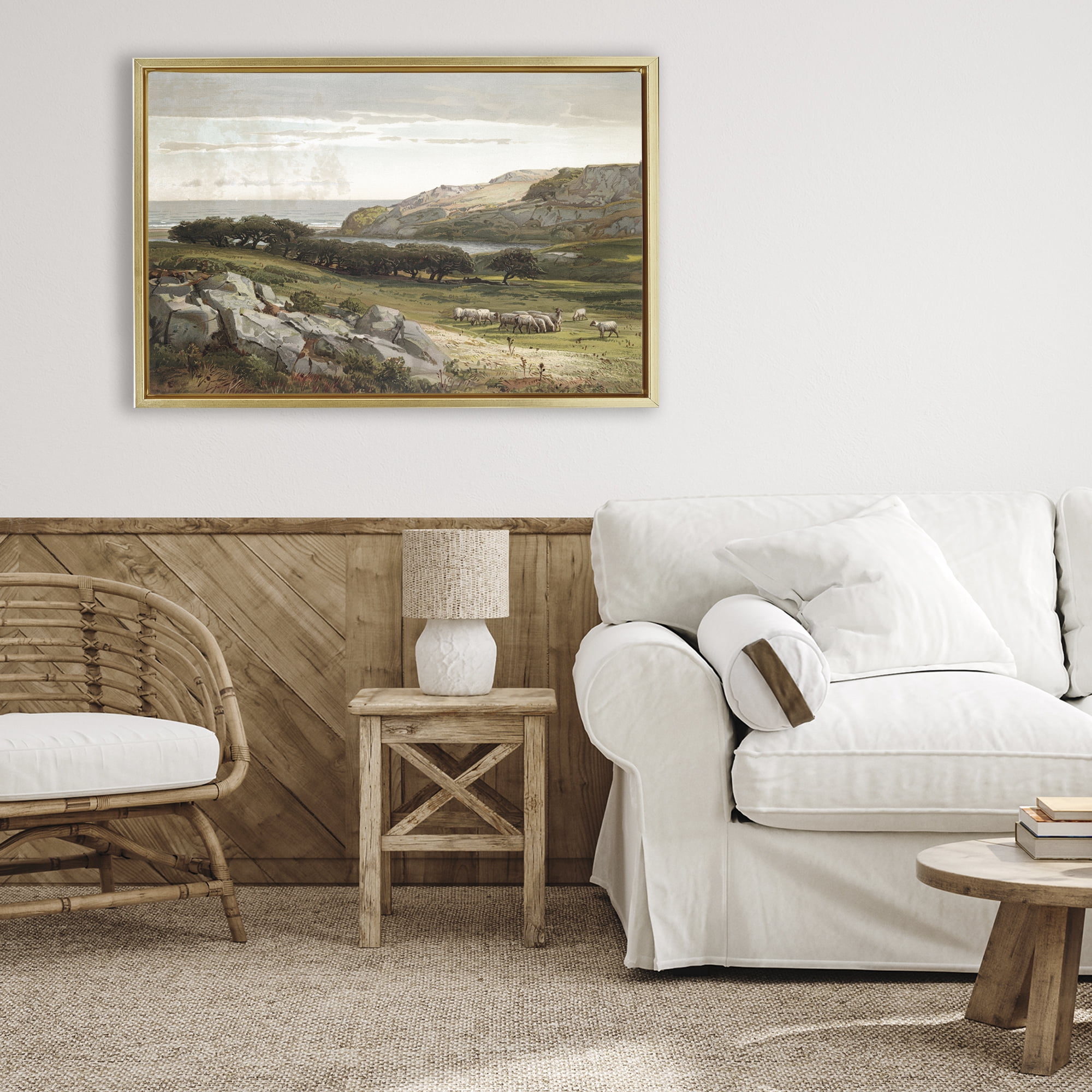 Stupell Industries Sheep in Passionate Landscape Gold Framed Floater Canvas Wall Art, design by Lula Bijoux & co.