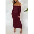 thumbnail image 3 of Vestido Maxi Ajustado PRETTYGARDEN Rojo Vino con Hombros Descubiertos y Fruncido Talla L, 3 of 8