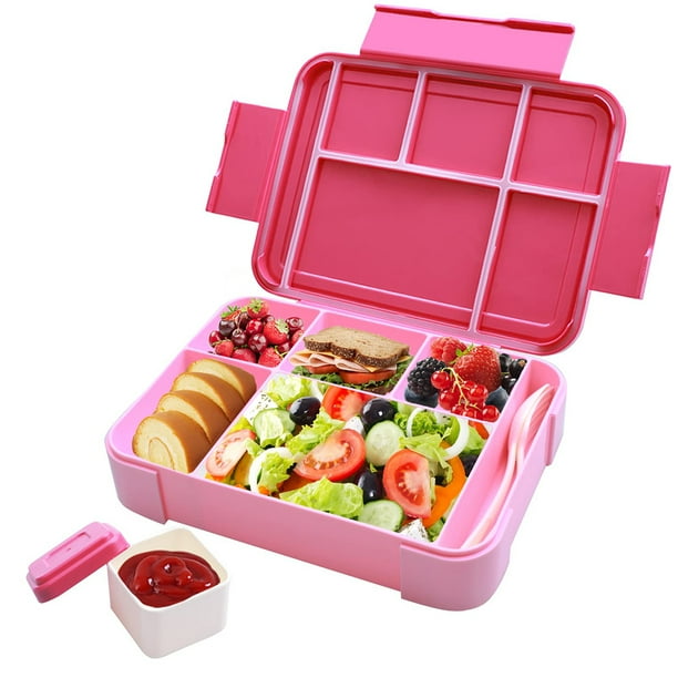 Caja bento apta para microondas, diseño libre de BPA y a prueba de fugas, perfecta para niños y adultos, 6 + 1 compartimentos que incluyen recipiente para salsa, fácil de limpiar y apta para