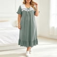 thumbnail image 4 of SELONE Long Nightgowns for Women Short Sleeve Plus Size Lace Maxi Sleep Shirt Ruffle Bow Long Dress Casual House Dress, 4 of 6