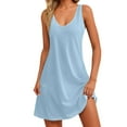 thumbnail image 1 of Mohiass Robe d'Été Sans Manches à Col en V pour Femmes Couleur Unie Plage 2024 Robe Bohème Décontractée Bleu Clair G, 1 of 7