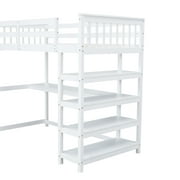 Euroco Wood Twin Loft Bed with Desk and Shelves, White