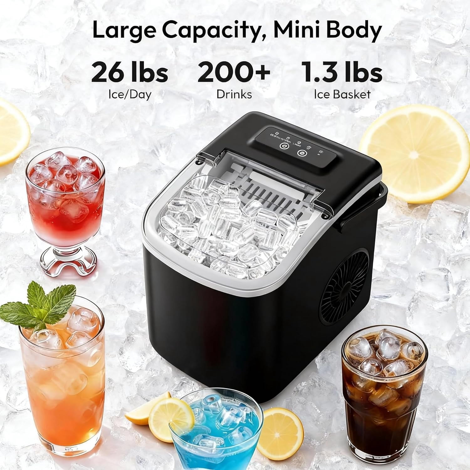 Small Portable Countertop Ice Maker, 26lbs/24H Ice Machine with Self-Cleaning, 6-8 Mins Fast Ice Making,Quiet Operation for Home Kitchen Camping RV