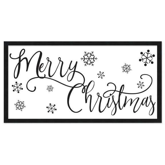 Merry Christmas 11.5" x 21.5" Framed Christmas Wall Decor Art Print Sign Poster in a Black Wooden